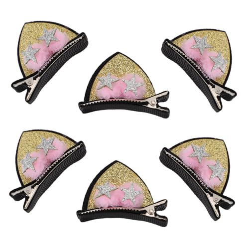 DECOMELODY 3 Paare Katzenohren Haarspangen mit Pentagramm Design Niedliche Haarklammern für Mädchen Dekorative Haarschmuck Langlebige Tierohren Clips für Party und Alltag von DECOMELODY