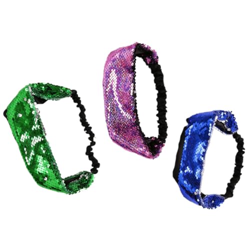 DECOMELODY 3 STÜCKE Teiliges Pailletten Haarbänder Elastisch Modisch Stylische Kopfbedeckung für Frauen Mädchen Party Haarschmuck Leicht und Auffällig für Alltag und Festlichkeiten von DECOMELODY
