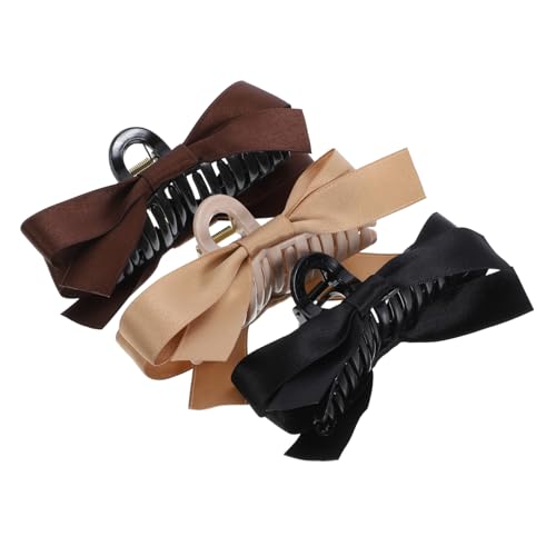 DECOMELODY 3 Stck Schleifen Haarspangen Teilig Große Haarklammern für Damen Sicheres Material Schmerzfrei für Dünnes und Dickes Haar Dekorative Haarklammern in Schwarz Dunkelbraun Khaki von DECOMELODY
