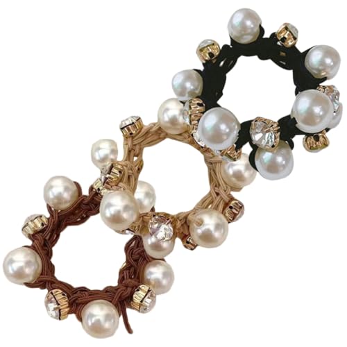 DECOMELODY 3 Stück Perlen Haargummis für Damen Elastische Pferdeschwanzhalter mit Stilvollem Design in Khaki Braun und Schwarz Vielseitiger Haarschmuck für Alltag und Besondere Anlässe von DECOMELODY