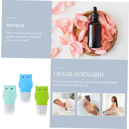 DECOMELODY 3 Stück Silikon Reiseflaschen Auslaufsichere Lotionspender Cartoon Eule Design Squeezable Sub Cosmetics Bottles für Shampoo Toner Make up Entferner Reisebedarf von DECOMELODY