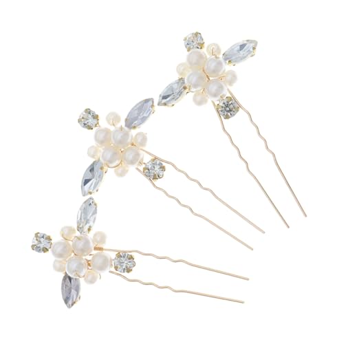 DECOMELODY 3 Stück Teiliges Blumen Haarnadeln U Förmig Goldfarbene Haarschmuck für Hochzeit Brautfest Geburtstag Damen Haarspangen für Besondere Anlässe von DECOMELODY