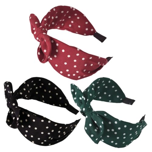 DECOMELODY 3 Stück Teiliges Breiter Haarbänder mit Süßen Knotendesigns und Niedlichen Hasenohren Modische Stoff Stirnbänder in Grün Rot für Damen und Mädchen Rutschfest und Komfortabel für von DECOMELODY