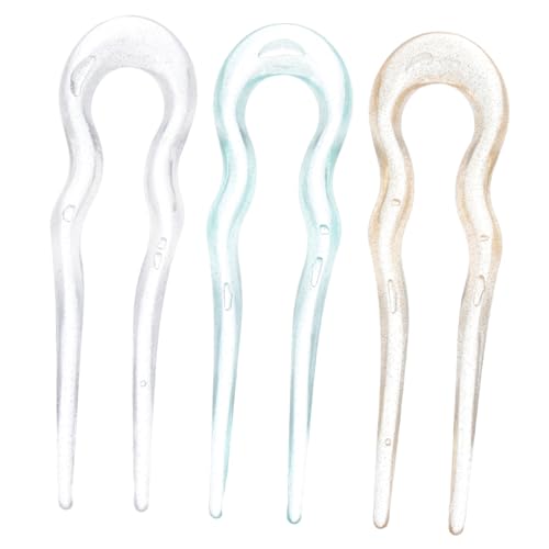 DECOMELODY 3 Stück U förmige Französische Haarnadeln Große Glänzende Haarschmuck für Frauen Minimalistisches Design für Dünnes und Dickes Haar Eleganter Dutt halter Passend zu Cheongsam und von DECOMELODY