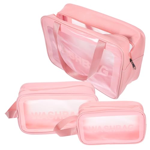 DECOMELODY 3 Stück Wasserdichtes Teiliges Reise Kosmetiktaschen mit Griff Große und Mittlere Transparente Kulturbeutel für Damen Praktische Aufbewahrung von Make Up und Toilettenartikeln von DECOMELODY