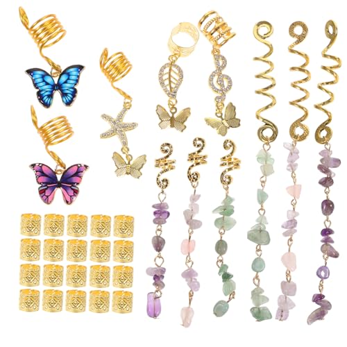 DECOMELODY 31 Stück Teiliges Haarschmuck für Zöpfe mit Steinperlen Dreadlock Anhänger in Gold Modische Haarjuwelen für Damen Vielseitiges Stylingzubehör für Flechtfrisuren und Brautfrisuren von DECOMELODY
