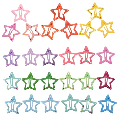 DECOMELODY 35 Stck Teiliges Mädchen Haarspangen Metall Snap Clips Bunte Fünfzackige Stern Haarklammern Langlebig und Niedlich für Kleinkinder und Alltag Vielseitiger Haarschmuck für Partys von DECOMELODY