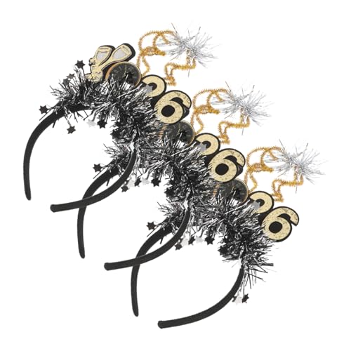 DECOMELODY 3stücke Frohes Neues Jahr Stirnband Mit Sternen Und Pailletten Glitzerndes Neujahrs-haarband Für Partys Festivals Und Feiertage Haarschmuck Kopfbedeckung von DECOMELODY