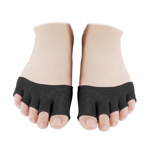 DECOMELODY 4 Paar Damen Peep Toe Socken aus Elastischem Baumwollstoff Offene Fünf Zehen Socken mit Atmungsaktiver Vorfußstütze Halblange Unsichtbare Sportsocken für Yoga und Fitness Schwarz von DECOMELODY