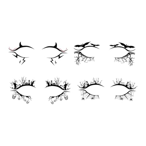 DECOMELODY 4 Paare Halloween Eyeliner Aufkleber Selbstklebend Langlebige Eye Line Patches Dekorative Augen Make Up Streifen Einfach Anzubringen für Horror Party und Cosplay von DECOMELODY