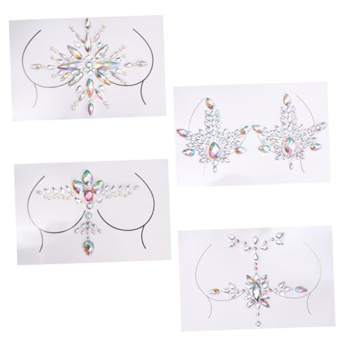 DECOMELODY 4 Sätze Festival Body Jewels Acryl Strass Brust Aufkleber Selbstklebend Sicher Modisch Party Schmuck Sticker für Frauen von DECOMELODY