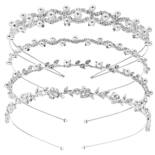 DECOMELODY 4 Stück Elegantes Teiliges Braut Stirnband mit Funkelnden Strasssteinen und Perlen Stabiler Haarschmuck für Hochzeit Party und Festliche Anlässe Hochwertiges Legierungsmaterial von DECOMELODY