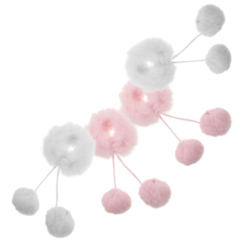 DECOMELODY 4 Stück Flauschige Pompon Haargummis für Mädchen Weiche Elastische Haarbänder mit Kuscheligen Pompoms Vielseitig als Pferdeschwanz und Dutt Accessoires Sowie Modische Armbänder von DECOMELODY