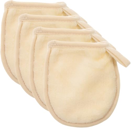 DECOMELODY 4 Stück Gesichtsreinigungshandschuhe Wiederverwendbare Make up Entferner 12,5x10cm Cremefarben Für Sanfte Reinigung Und Pflege Für Reisen Mit Weichem Material von DECOMELODY