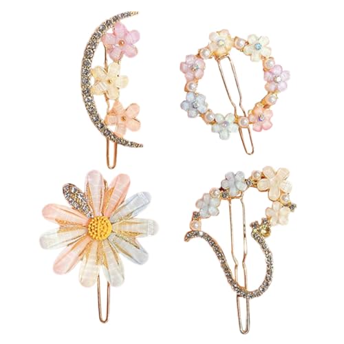 DECOMELODY 4 Stück Strass Haarklammern Blüten Haarspangen für Damen und Mädchen Funkelnde Kristallblume Leichte Haarclips für Vielseitigen Haarschmuck bei Festen und Alltag von DECOMELODY