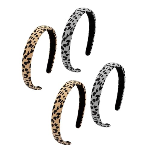 DECOMELODY 4 Stück Teiliges Damen Haarband Leopard Muster Stoff Haarreifen für Alltag und Gesichtsreinigung Weiche Elastische Haarschmuck Modisch und Vielseitig für Mädchen und Frauen von DECOMELODY