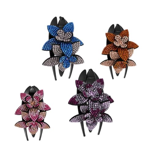 DECOMELODY 4 Stück Teiliges Damen Haarklammern mit Strassblumen Große und Kleine Haarklammern in Farbverlauf Blau Champagner und Haarspangen für Frauen Modischer Haarschmuck für Alltag und von DECOMELODY
