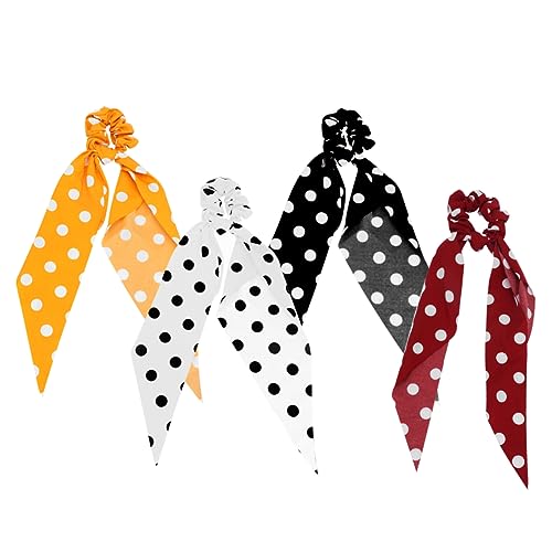 DECOMELODY 4 Stück Teiliges Haarbänder mit Punkte Muster Elastische Scrunchies aus Langlebigem Material Vielseitige Ponytail Holder mit Schleifen Design Geeignet für Damen Zufällige Farbe von DECOMELODY