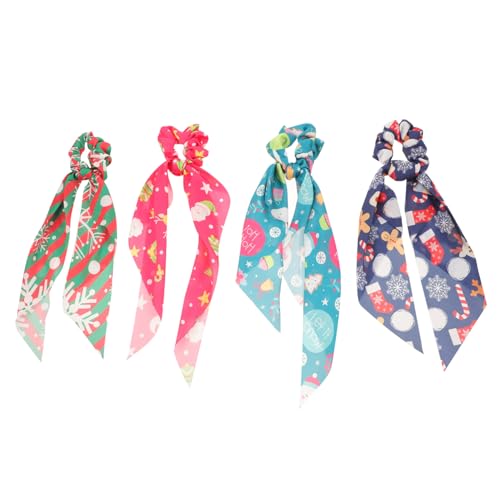 DECOMELODY 4 Stück Teiliges Haargummi Weihnachten aus Strapazierfähigem Elastisches Haarband mit Festlichem Design Leicht und Bequem für Damen Geeignet für Party und Alltag von DECOMELODY