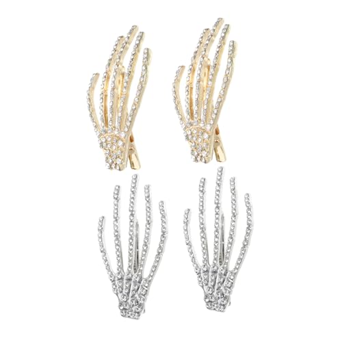 DECOMELODY 4 Stück Teiliges Halloween Haarschmuck Haarklammern mit Strass Skeletthand Design Robuste Haarspangen für Party Silber Gold Dekorative Haaraccessoires für Damen von DECOMELODY