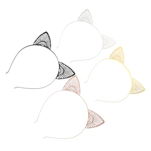 DECOMELODY 4 Stück Teiliges Metall Katzenohren Haarreifen in Schwarz Gold Weiß Roségold Langlebig und Leicht Niedliches Accessoire für Karneval Fasching Cosplay Kostümpartys und Halloween von DECOMELODY