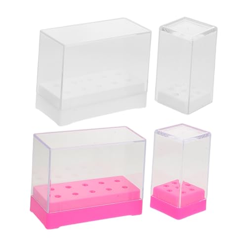 DECOMELODY 4 Stück Teiliges Nagelbohrer-aufbewahrungsset Nagelstudio Organizer aus Keramik und Wolframstahl mit Fächern für Manikürewerkzeuge Transparentes Display für Professionelle von DECOMELODY