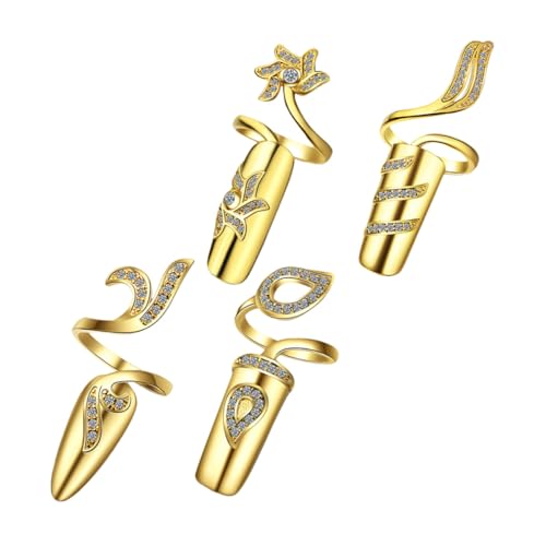 DECOMELODY 4 Stück Teiliges Nagelring Verstellbaren Goldfarbenen Strass nail Accessories für Damen Modische Fingernagelringe DIY Manicure Schmuck Elegante Nageldekoration für Alltag und DECOMELODY 4 Stück Teiliges Nagelring Verstellbaren Goldfarbenen Strass nail Accessories für Damen Modische Fingernagelringe DIY Manicure Schmuck Elegante Nageldekoration für Alltag und von DECOMELODY