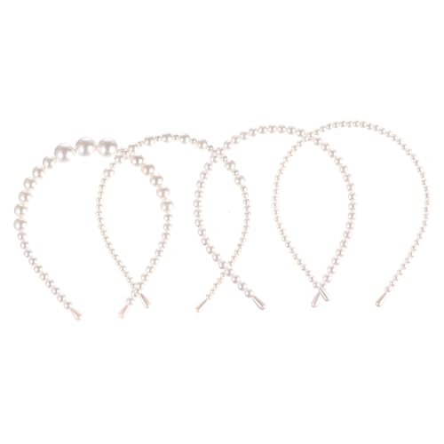 DECOMELODY 4 Stück Teiliges Perlenstirnband Damen Fest Fixierte Kunstperlen Eleganter Haarschmuck für Hochzeit Party Geeignet für Verschiedene Frisuren und Haarfarben von DECOMELODY