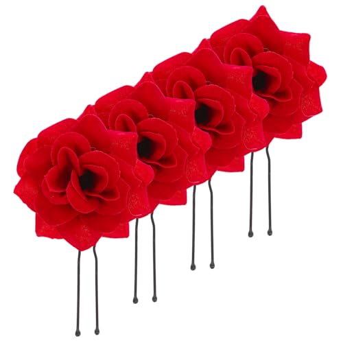 DECOMELODY 4 Stück Teiliges Rote Samt Rosen Haarnadeln Zarter Haarschmuck für Damen Handgefertigte Vintage Haarspangen Geeignet für Braut Hochzeit Festliche Anlässe und Gartenpartys von DECOMELODY