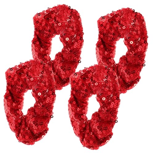 DECOMELODY 4 Stück Teiliges Weihnachts Pailletten Haargummis Elastische Haarbänder für Mädchen Damen Festliche Haaraccessoires Rote Glitzer Haarschleifen für Party und Alltag von DECOMELODY