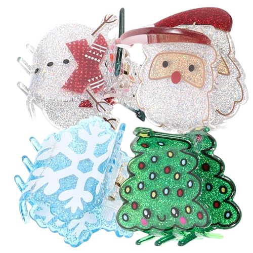DECOMELODY 4 Stück Weihnachtliche Kleine Haarspangen aus Acryl Festliche Haarklammern für Damen Langlebige Haarclips für Party und Alltag Charmante Weihnachtsaccessoires mit Schneemann Santa von DECOMELODY