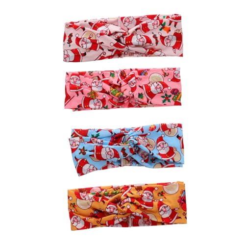 DECOMELODY 4 Stück Weihnachtliches Stirnbänder mit Elastischem Knotenverziertem Haarband Atmungsaktiv und Schweißabsorbierend Geeignet für Sport und Festliche Anlässe Buntes Design mit Santa von DECOMELODY