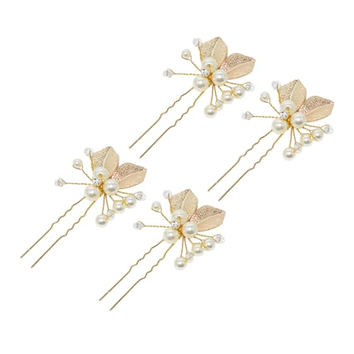 DECOMELODY 4stücke U-förmige Haarstäbchen Legierung Blattdesign Perlen-intarsien Haarnadeln Für Damen Herren Hochzeit Party Gold von DECOMELODY
