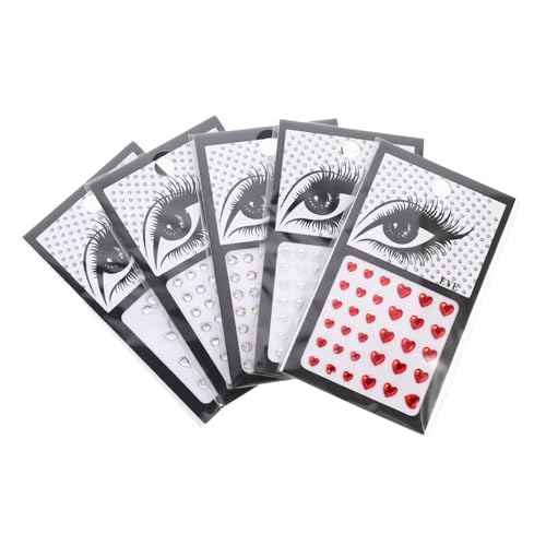 DECOMELODY 5 Blätter Teiliges Augen und Körper Rhinestone Sticker Selbstklebende Festival Gesichtsjuwelen in Weiß Ab Farben Perlen und Herzformen Wiederverwendbar Hautfreundlich Vielseitig von DECOMELODY