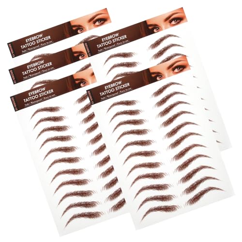 DECOMELODY 5 Blätter Wasserfeste Augenbrauen Tattoos Aufkleber Natürliche Haarähnliche Gestaltung für Schnelles Augenbrauen Grooming und Perfektes Make Up Braun Realistisches Simulation von DECOMELODY