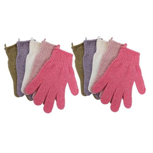 DECOMELODY 5 Paare Peelinghandschuhe für Körper Doppelseitig Dickes Material Dehnbar und Waschbar Bademitt mit Fünf Fingern Für Damen Herren Aufhängeband Schnelltrocknend von DECOMELODY