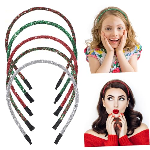DECOMELODY 5 Stück Teiliges Glitter Pailletten Haarband Feine Verarbeitung Langlebig und Leicht Festliche Weihnachts Stirnbänder in Rot und Grün für Party Karneval und Kostümfeiern von DECOMELODY