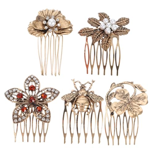 DECOMELODY 5 Stück Teiliges Retro Haarkamm mit Perlen und Strass Dekorative Legierungs Haarspangen für Mädchen Eleganter Haarschmuck für Hochzeit und Festliche Anlässe von DECOMELODY
