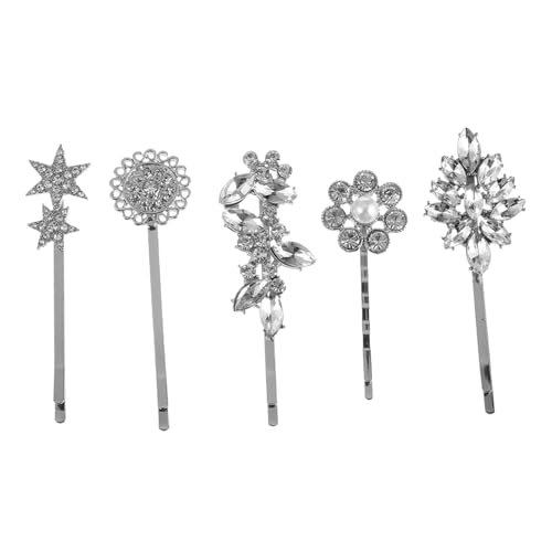 DECOMELODY 5 Stück Teiliges Silberne Haarspangen mit Funkelnden Sternblumen Design Legierte Haarklammern für Damen Eleganter Haarschmuck mit Strass Vielseitig Kombinierbar für Festliche von DECOMELODY