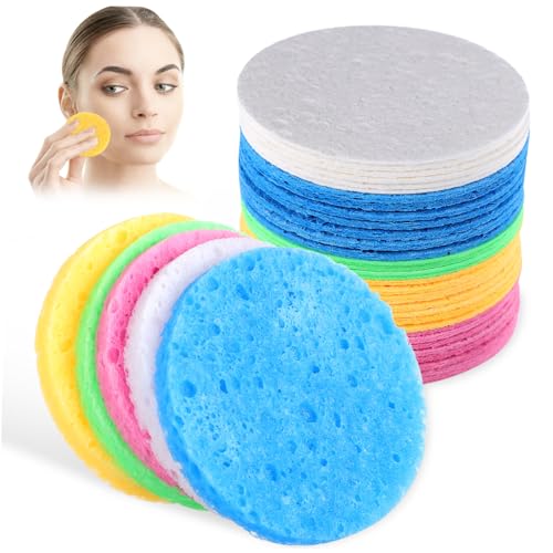 DECOMELODY 50 Stück Komprimierte Gesichtsschwämme Natürliche Zellulose Make Up Entferner Reinigungspads Sanftes Peeling Für Hauttypen Wiederverwendbar von DECOMELODY