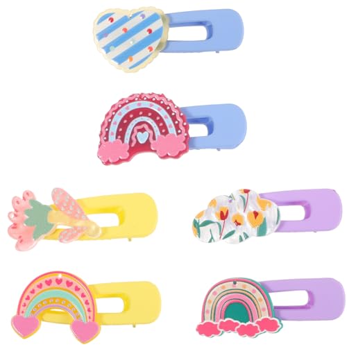 DECOMELODY 6 Stck Teiliges Bunte Haarspangen für Mädchen Dekorative Langlebige Kunststoff clips in Violett Gelb Blau Niedliche Blumen Regenbogen designs Modische Haarschmuck für Teens von DECOMELODY