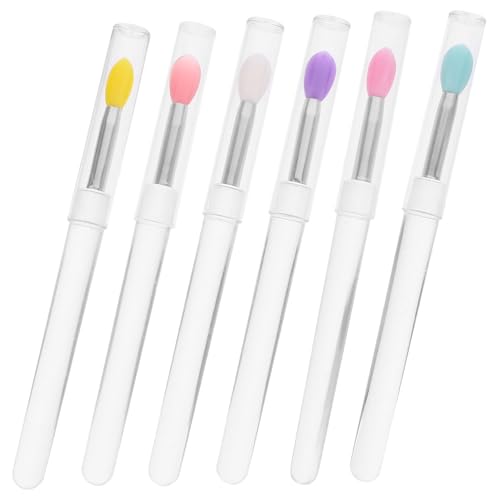 DECOMELODY 6 Stück Teiliges Lippenpinsel aus Silikon mit Deckel Wiederverwendbare Staubdichte Lip Gloss Applikatoren in Verschiedenen Farben Weiche Kratzfreie Make up Werkzeuge für Präzises von DECOMELODY