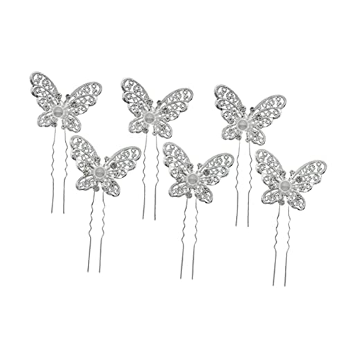 DECOMELODY 6 Stück Teiliges Perlen Haarpin Silber Vintage U Förmige Haarnadeln mit Filigranen Schmetterlingsmotiven Eleganter Brautschmuck für Hochzeit Festlicher Haarschmuck für Bräute und von DECOMELODY