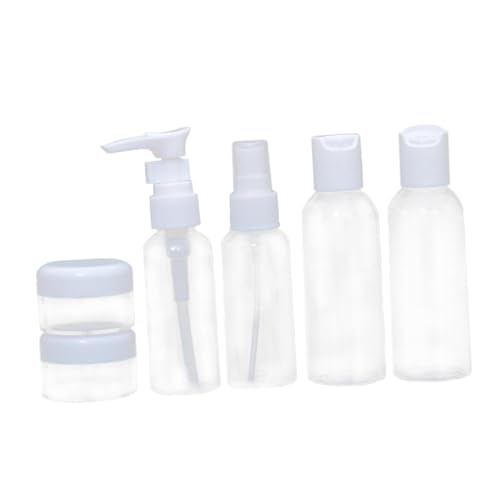 DECOMELODY 6 Stück Teiliges Set aus Transparenten Auslaufsicheren Plastik Reiseflaschen mit Sprühfunktion für Shampoo und Kosmetik Wiederbefüllbar Mit Trichter und Löffel Zufällige Farbe von DECOMELODY