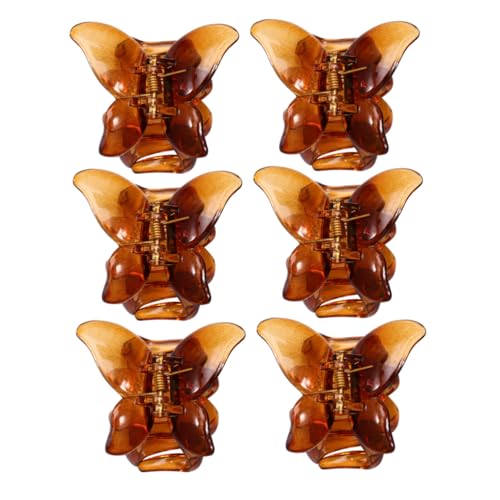 DECOMELODY 6 Stück Teiliges Transparenter Haarklammern im Schmetterlingsdesign mit Starkem Griff für Frauen Leichte Stylische Haarspangen in Karamellfarbener Optik für Alltag und Geschenk von DECOMELODY
