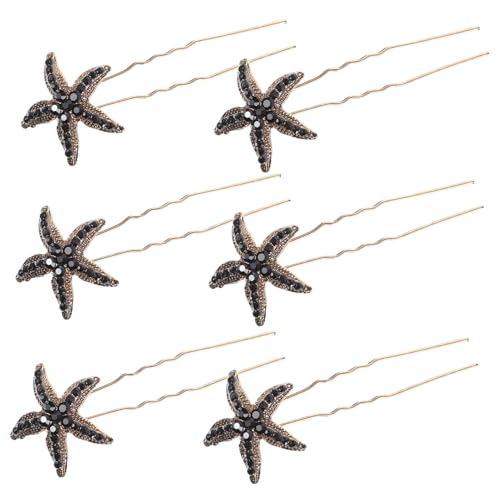 DECOMELODY 6 Stück Teiliges U Förmige Schwarze Strass Seestern Haarnadeln Braut Haarschmuck Hochzeit Haarspangen für Damen Geeignet für Fotografie Cosplay Performance von DECOMELODY