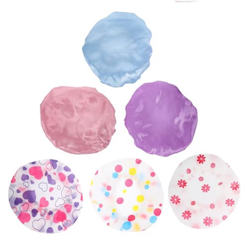 DECOMELODY 6 Stück Wiederverwendbare Duschhauben Wasserdichtes Doppel Einlagiges Design aus Peva und Baumwolle Elastisch für Damen Badekappe Praktisch für Dusche Spa Reise und Alltag von DECOMELODY