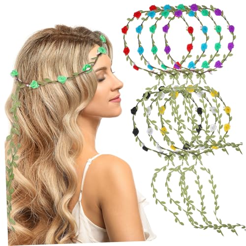 DECOMELODY 7 Stück Teiliges Blumenkranz Stirnband mit Künstlichen Rosen in Farben Leichtes Komfortables Haarschmuck für Mädchen Vielseitig Einsetzbar bei Hochzeit Festival Party und von DECOMELODY