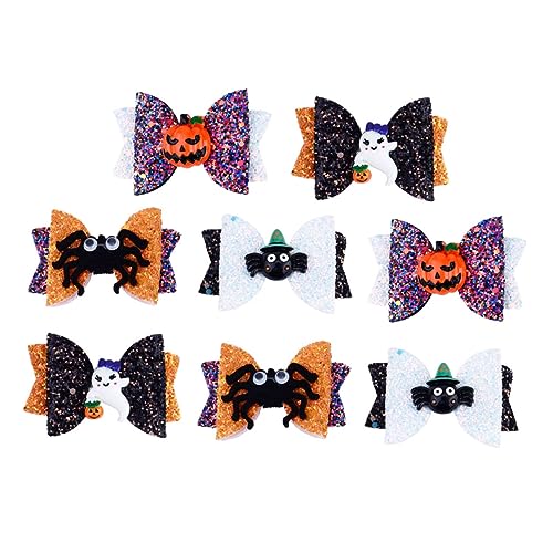 DECOMELODY 8 Stück Schleife Haarnadel Halloween-Glitzer Styling Stift Halloween-Bögen für Mädchen Bögen Clips Bogen Bowknot -Kopfbedeckung Stoff und Metall von DECOMELODY
