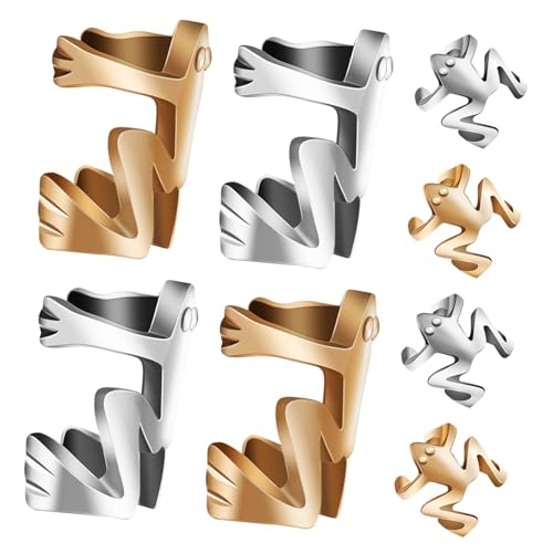 DECOMELODY 8 Stück Teiliges Frosch Ohrclip Nicht Durchbohrte Ear Silber und Gold Halloween Ohrringe Ohrklemme für Damen Einfaches Anbringen Vielseitiger Schmuck für Partys und Alltag von DECOMELODY